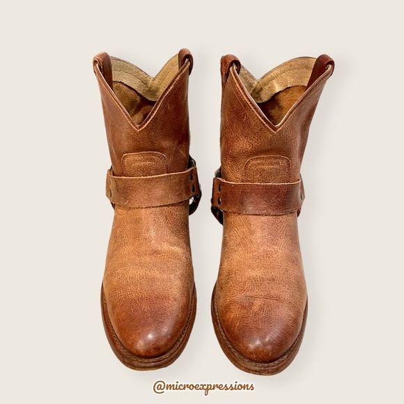 $388 Frye Wyatt Harness Cognac Brown Leather Cowboy Western Short Ankle Boot - Picture 7 of 13
